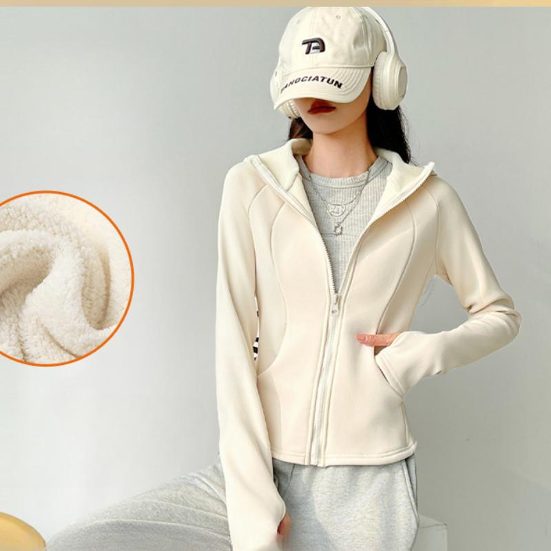 

Куртка для йоги с капюшоном, осенне-зимняя, женская, спортивная, облегающая, с интегрированным флисом, утолщенная, универсальная, ветрозащитная S