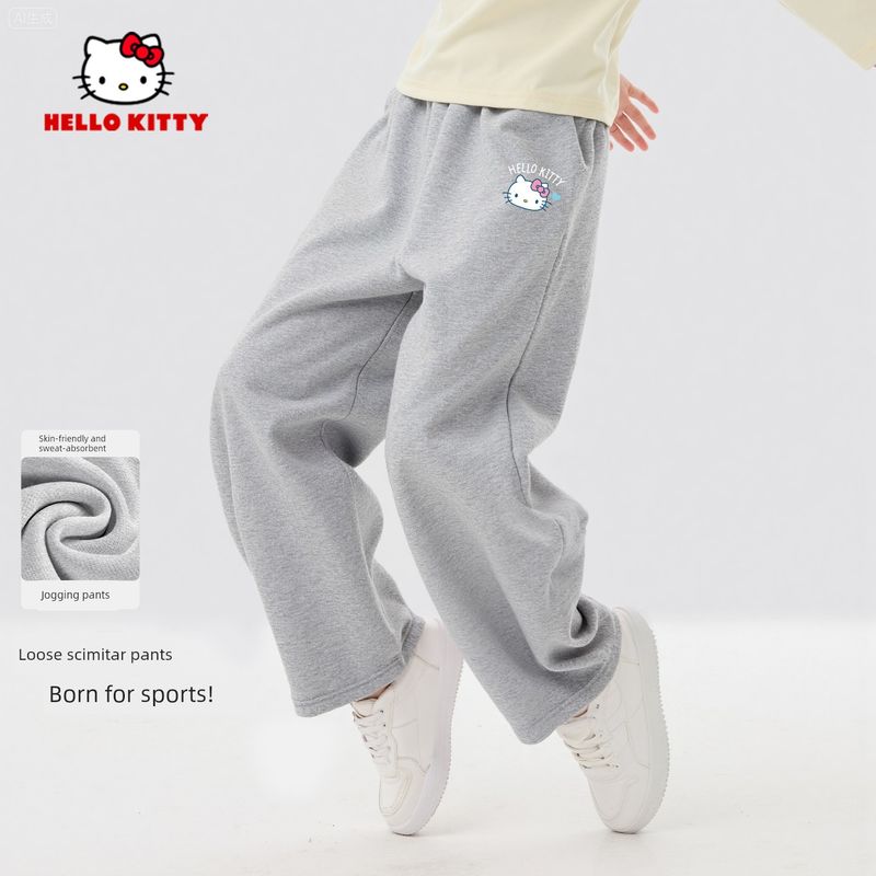 Hello Kitty Girls Sweatpants, Children s Spring Thin Pants, Sweatpants, Wide-Leg Pants, Stylish Girls Clothing Ti Xin K Light Floral Gray 150