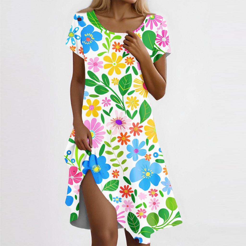 Women's Casual Short Sleeved Dress With Floral Print And Pocket Design And Pocket Design