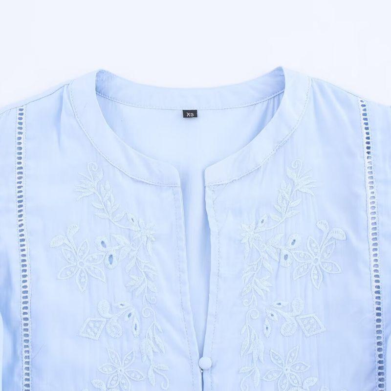 Kaslead New Arrival Women's Fashion Style Laminated Decoration Lapel Short Sleeve Casual Shirt 8574023 406