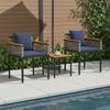 Outdoor Furniture Set with Cushions Grey and Navy Blue Poly Rattan