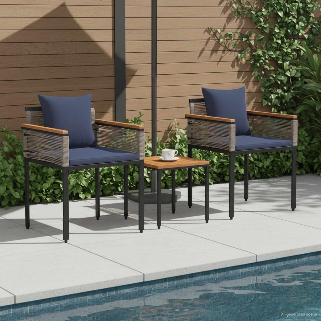 Outdoor Furniture Set with Cushions Grey and Navy Blue Poly Rattan