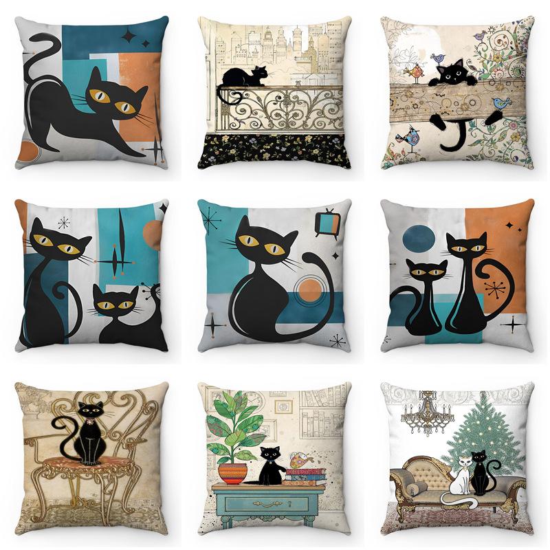 Soft Plush Cat Pillow Cover Cartoon Anime Design for Sofa and Living Room Decor