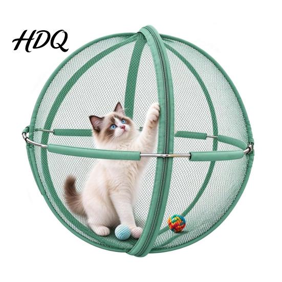 Durable Mesh Cat Running Wheel 27" Hamster Ball Outdoor Rolling Enclosure Foldable Breathable Playpen Roller with Metal Support & Carry Handle,