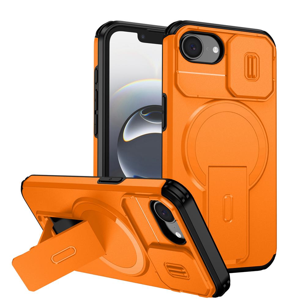 KEYSION Shockproof Armor Magnetic Case for iPhone 16e Silicone+PC Slide Camera Protect Kickstand Wireless Charging Phone Cover