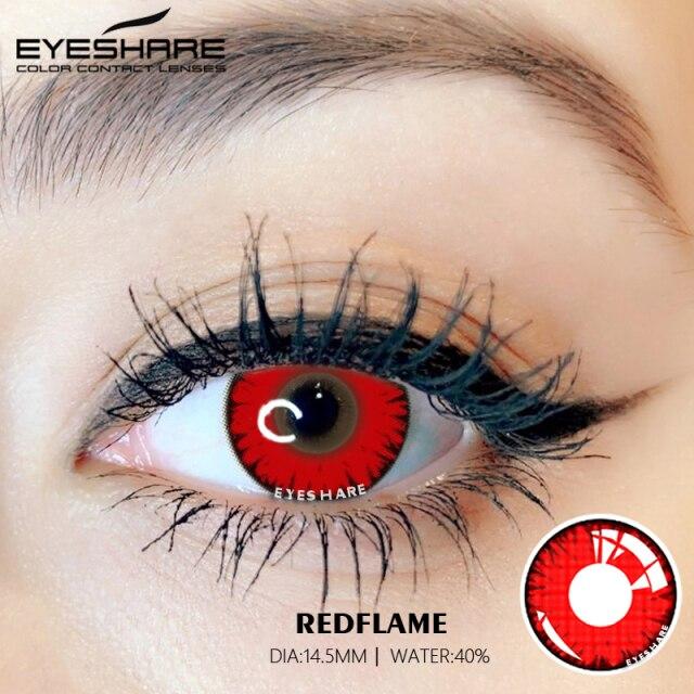 Eyeshare Lentes de contacto de colores para ojos, 1 par, lentes de colores para Cosplay de Anime, lentes de contacto rojos locos para Halloween, maquillaje de belleza