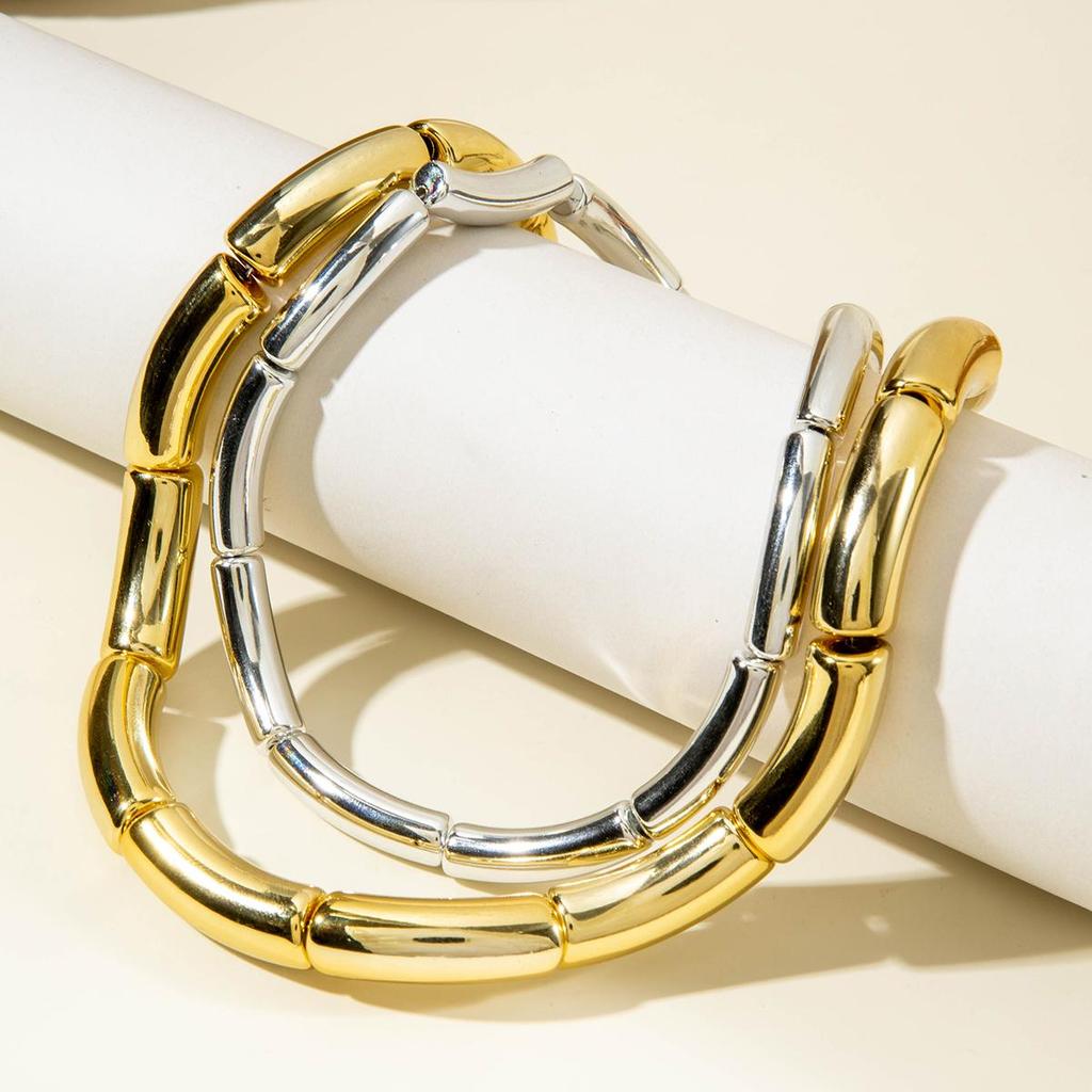 Fashionable Minimalist Metal Texture Geometric Elements Round Tube Short Necklace for Women's Jewelry Hip-Hop Punk Style Choker Necklace