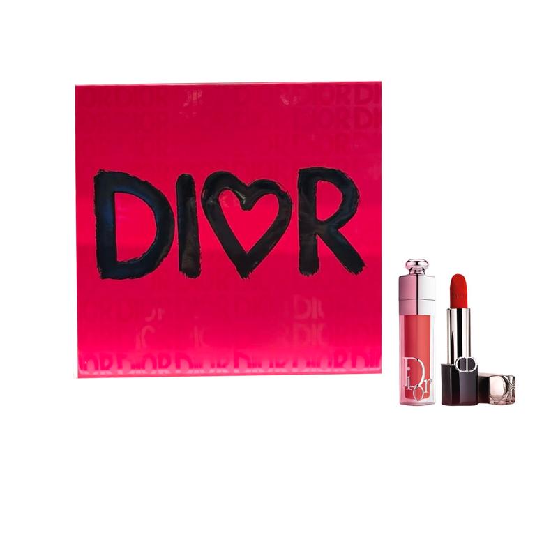 DIOR Lipstick Two-piece set: Blue Gold Lipstick #999 3.5g + Lip Plumping Gloss #018 6ml чёрный