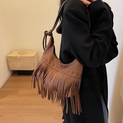 Tassel Women's Bag 2025 New Leather Velvet Tassel Women's Shoulder Bag Fashion Texture Retro Shoulder Messenger Simple Bag