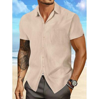 Kurzarmhemd für Herren Sommer Neue Mode Lässig Einfacher Stil Baumwolle Leinen Strandstil Unifarben Männlich Knopfleiste