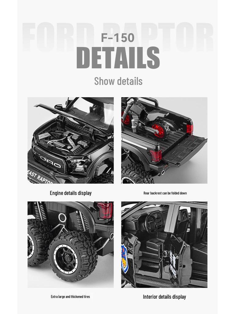1:24 Ford Raptor Police Car Alloy Pull Back with Light & Sound