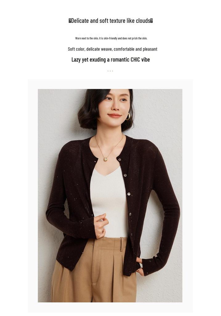 Women's Cashmere Wool Blend Beaded Cardigan - 2024 Autumn/Winter Collection