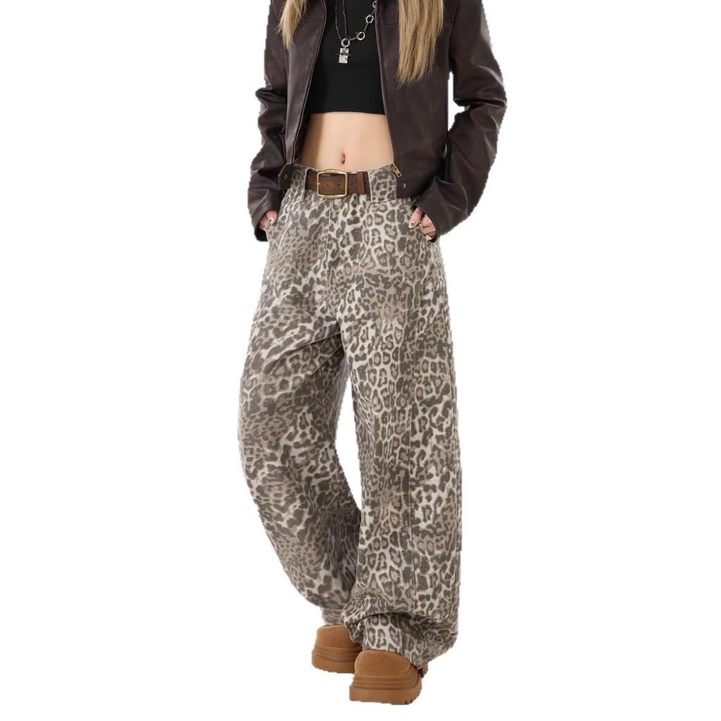 Unisex Retro Leopardenmuster Weite Hosen - Bodenlang, Lässige Scheren-Cut Hose für Trendigen, Entspannten Streetstyle.