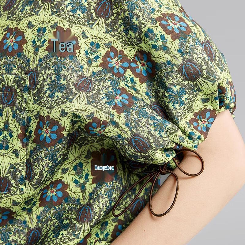 Women's Puff Sleeve Stand Collar Printed Shirt