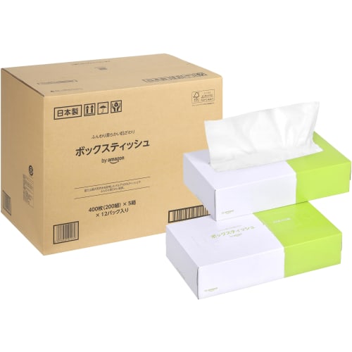 Box Tissues by FSC Certified Paper, 400 Sheets (200 Pairs) X 60 Boxes (5 Packs X 12 Packs) [Case Sale]