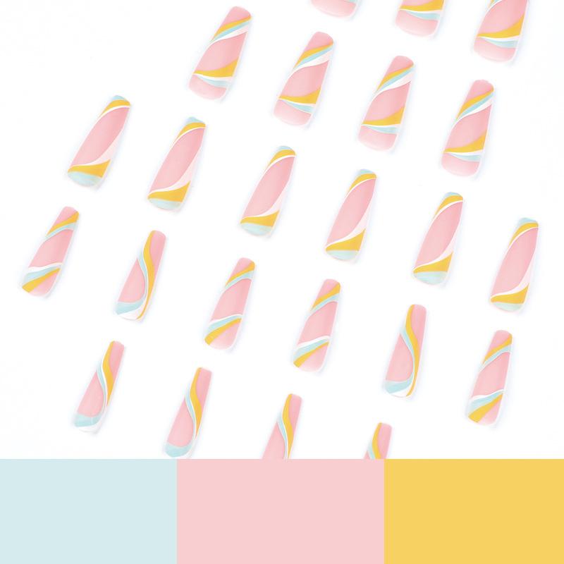 Wearing nail piece Multicolor wavy French nail matte nail piece Wearing nail finished long nail piece