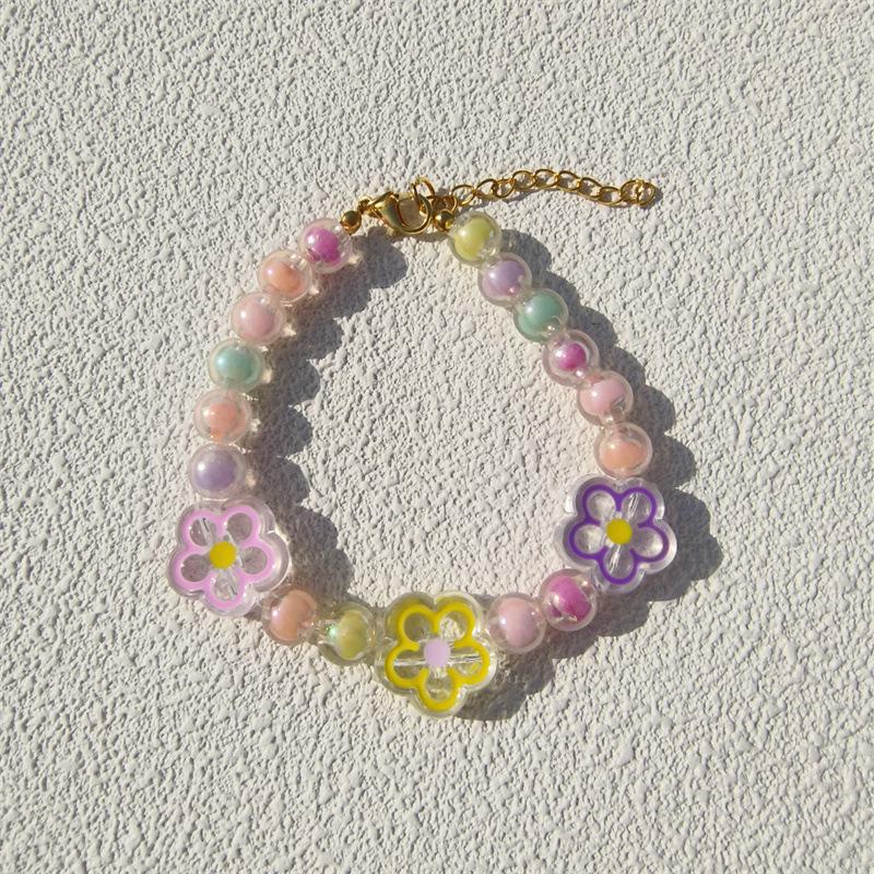 Pet necklace Colorful mixed-color flower pendant Beaded cat cat dog collar collar European and American sweet princess