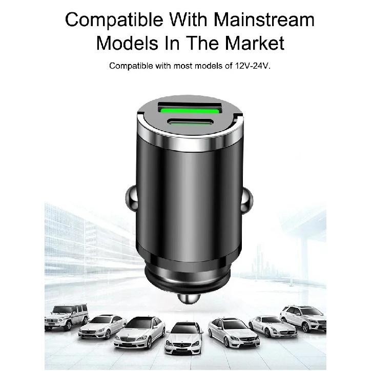 Car 100W/200W Dual Port Mini USB Charger Ultra Fast Charging Cigarette Lighter Socket 12V Aluminum Cell Phone Charging Adapter
