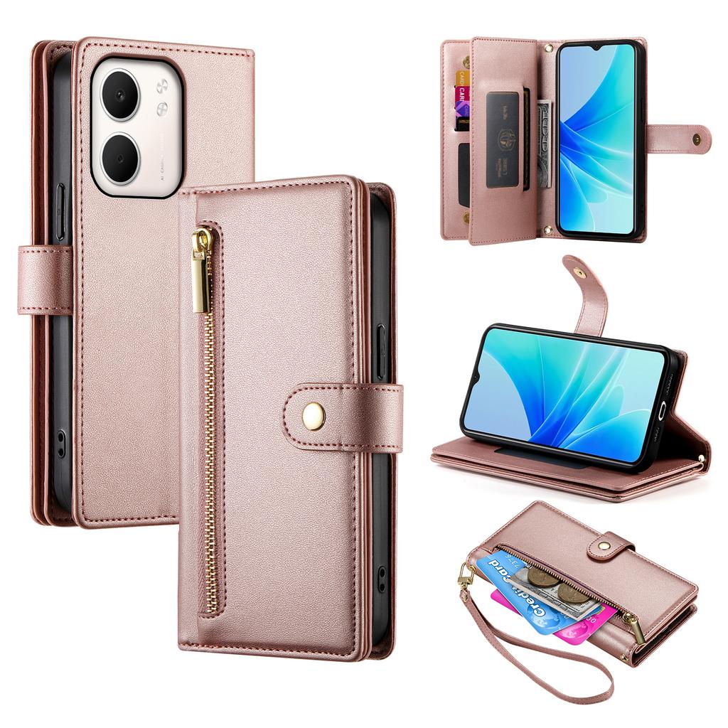 For Oppo A5x 5G/4G Case Zipper Pocket Wallet Leather Phone Cover with Straps