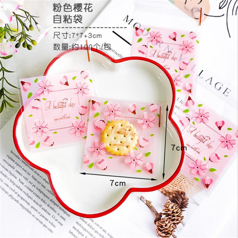 100 Pcs 7x7+3cm Plastic Cartoon Self-Adhesive Bag Bakery Packaging Cookie Snack Candy Bags For Wedding Party Gift