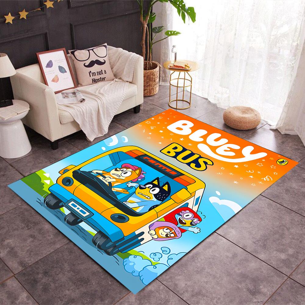 Tappeti Antiscivolo a Tema Bluey's Bus Adventure - Arredamento per la Casa in Poliestere, Adatti per Camere da Letto, Soggiorni, Ingressi, Studi e Decorazioni