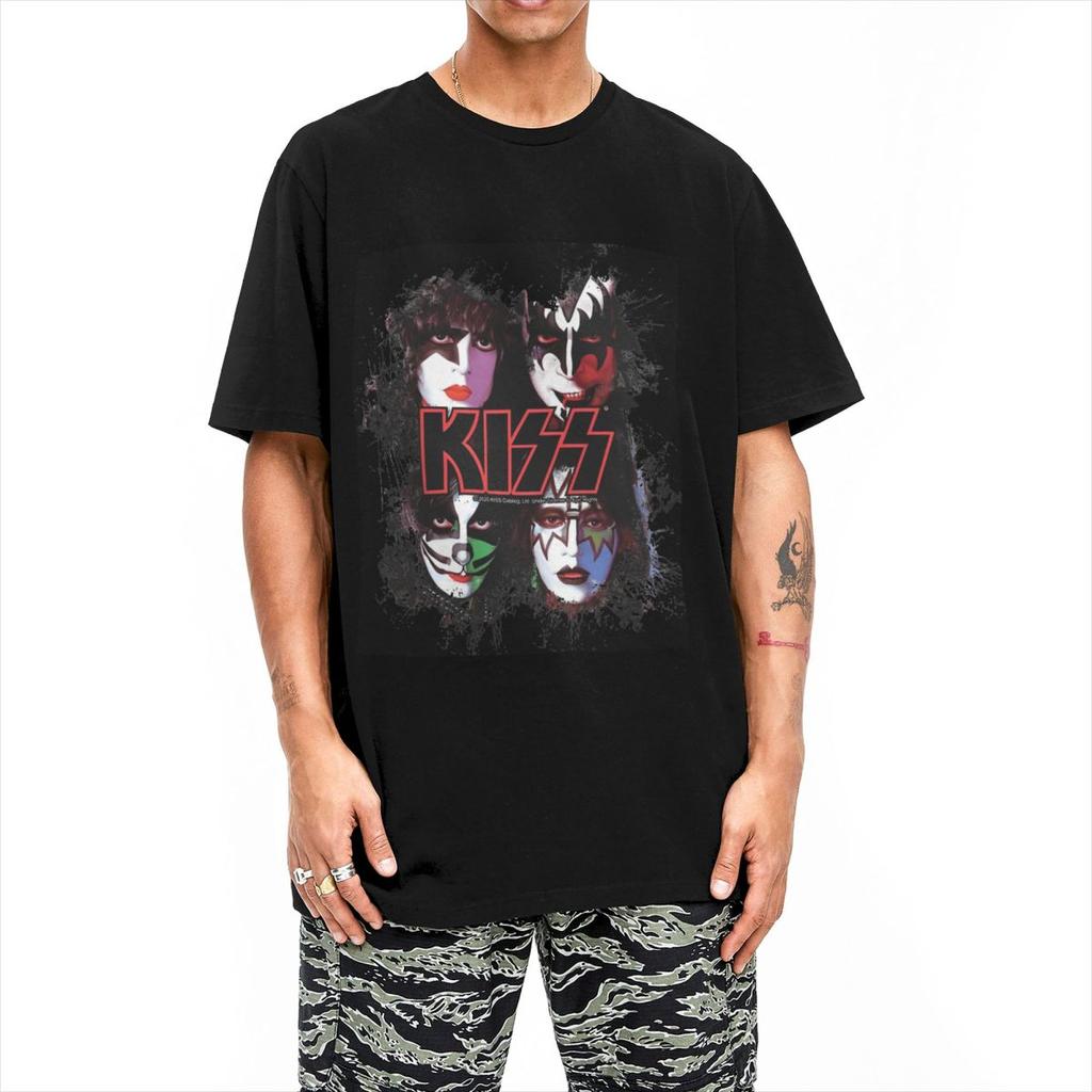 Men's Kiss Band T-Shirts Rock and Roll 100% Cotton Top Tees Summer Y2K Funny Short Sleeve O-Neck Trendy Casual T Shirt