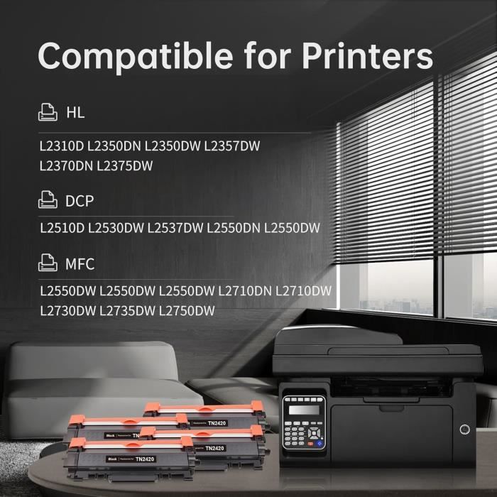 Toner - lemero - tn2420 - haute capacité - compatible brother - 4 paquets noirs