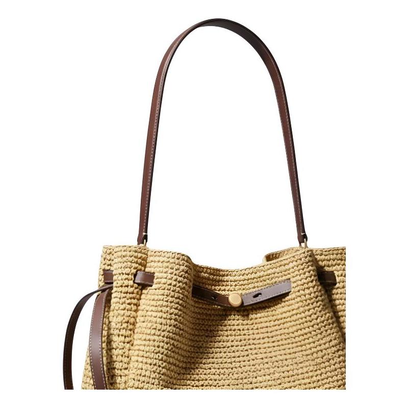 TORY BURCH Romy BUCKET All-over braided design raffia tree and leather shoulder bag large size women's beige 183250-254