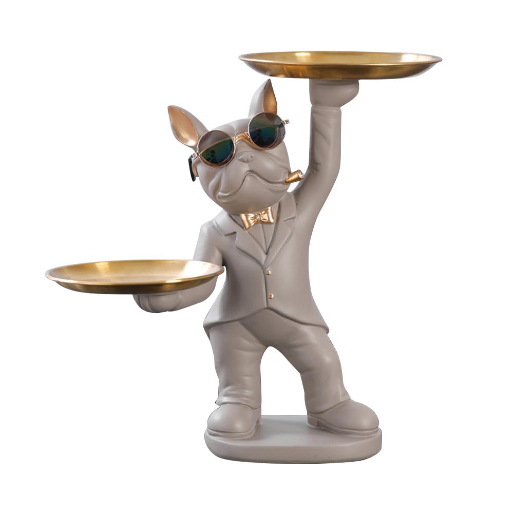 French Bulldog Sculpture Dog Statue with Tray and Keys Holder Storage Gift Home Decor Ornaments Rood Decor Animal Figurine