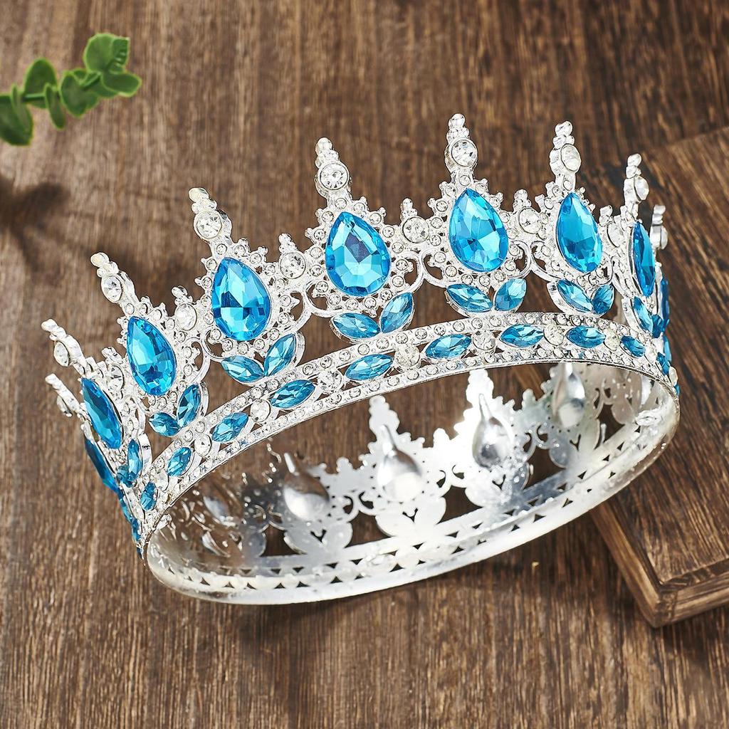 European Baroque Rhinestone King Crown Tiara Hairpiece