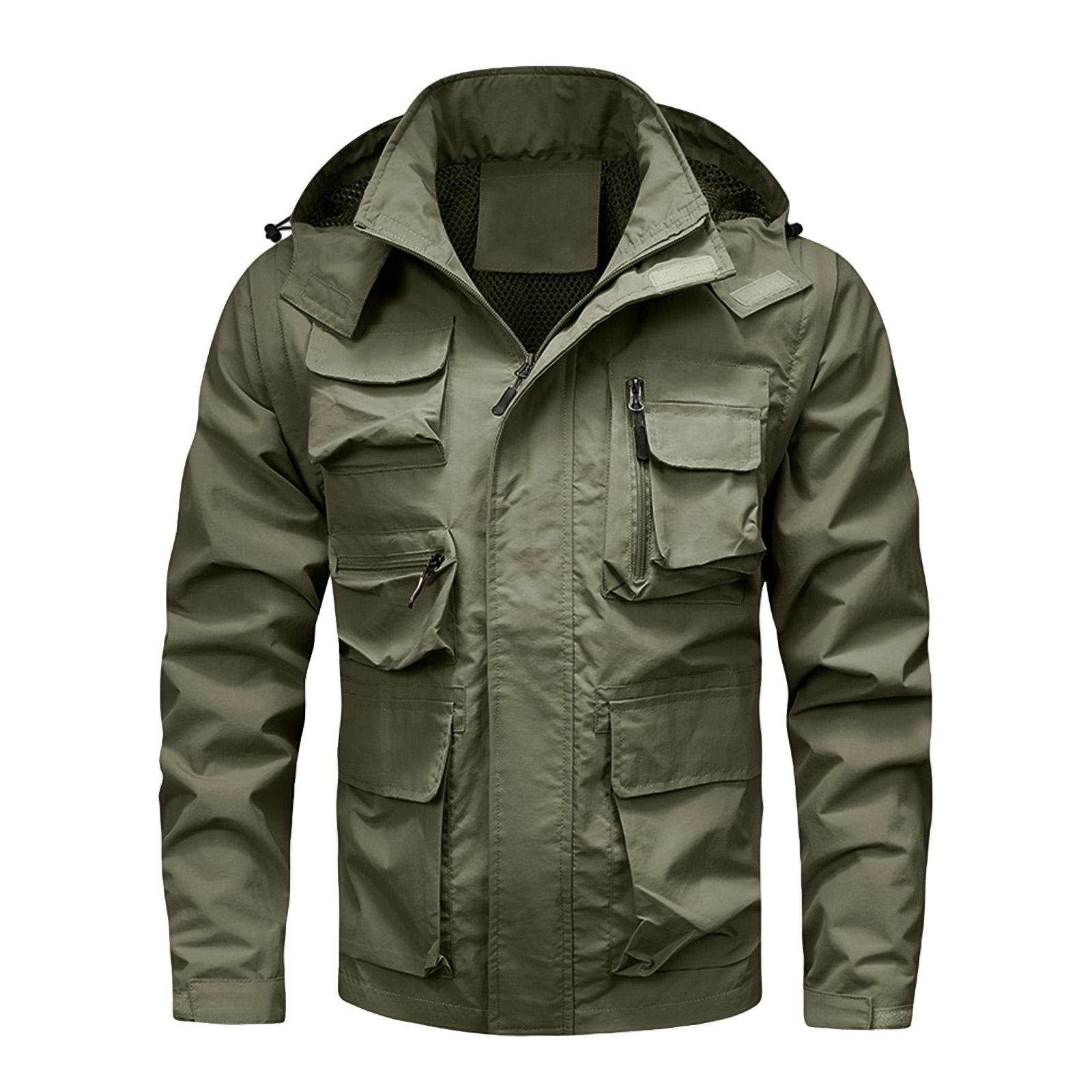 

Мужская однотонная куртка с отстегивающимися рукавами для работы на открытом воздухе, повседневная, свободного кроя, с карманами на молнии, с длинными рукавами XXL