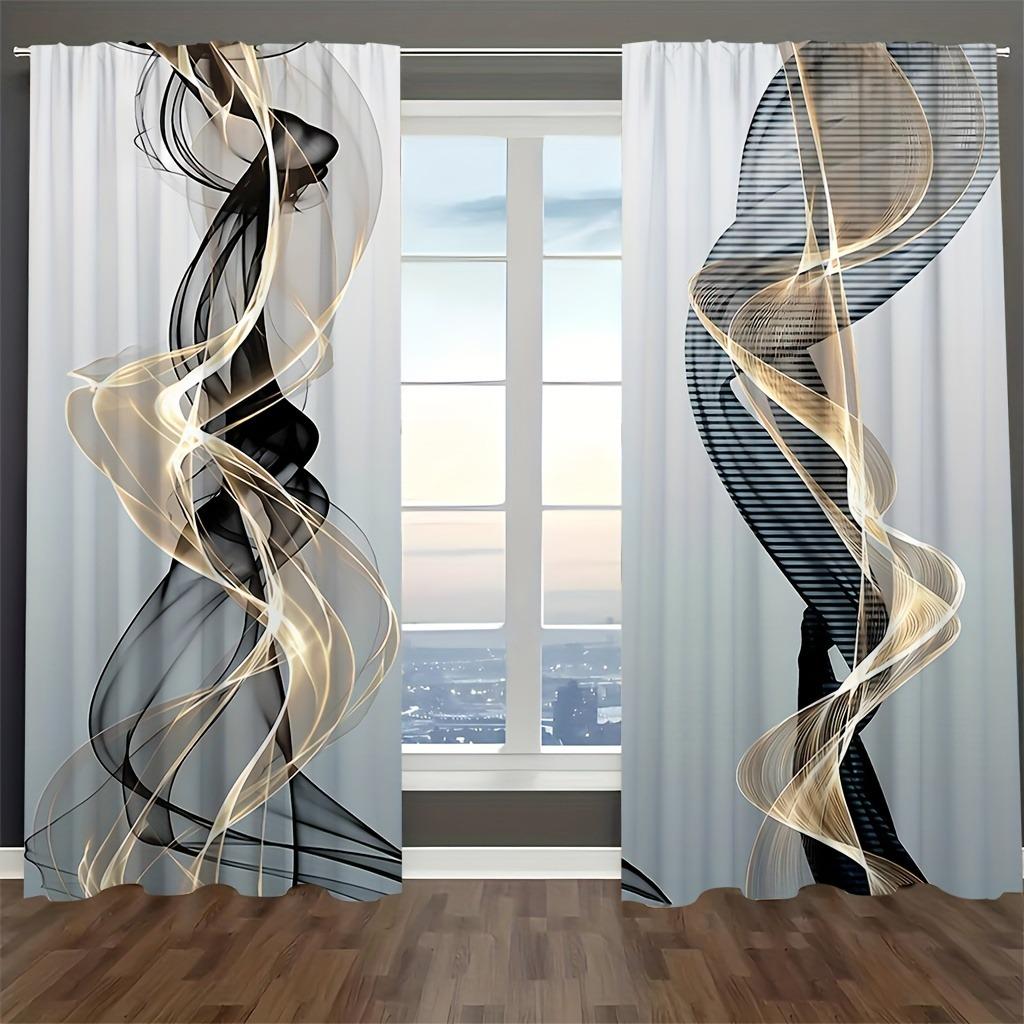 2Pcs Abstract Aesthetic Art Line Pattern Printed Curtains   Suitable For Living Room   Bedroom  Study   Office   Sliding Window