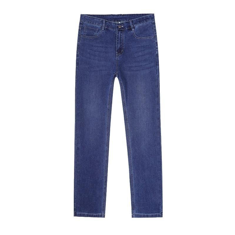 Blugi de vară din mătase gheață subțire elastici pentru bărbați, pantaloni drepți, vrac, mari, elastici, de afaceri, casual