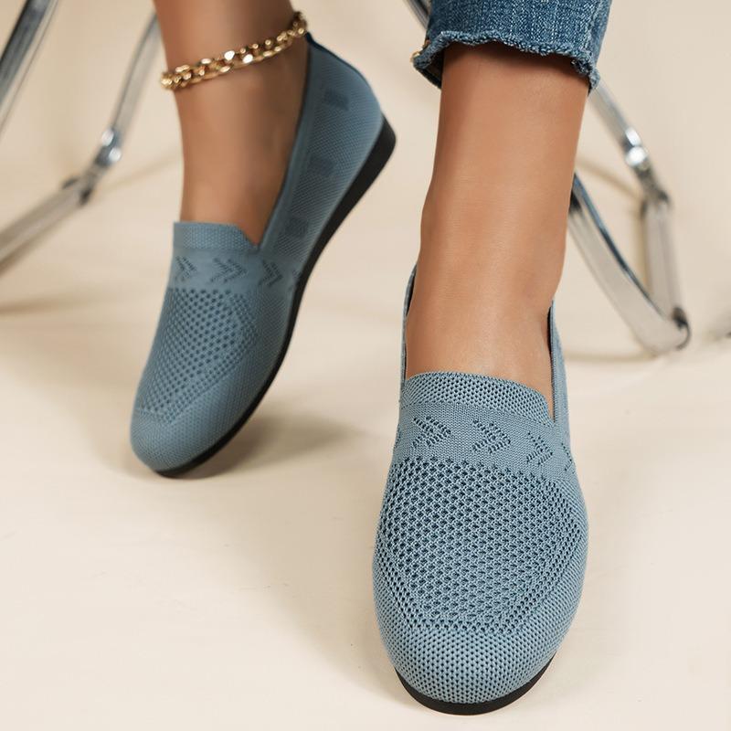 Large Size Single Shoes Women's Autumn New Fly-woven Mesh Surface Shallow Mouth One Pedal Lazy Flat Bottom Casual Women's Shoes