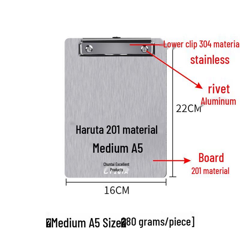 Chuntian Stainless Steel Clipboard with File Clip and Sticky Note Holder, A4/A3 Size
