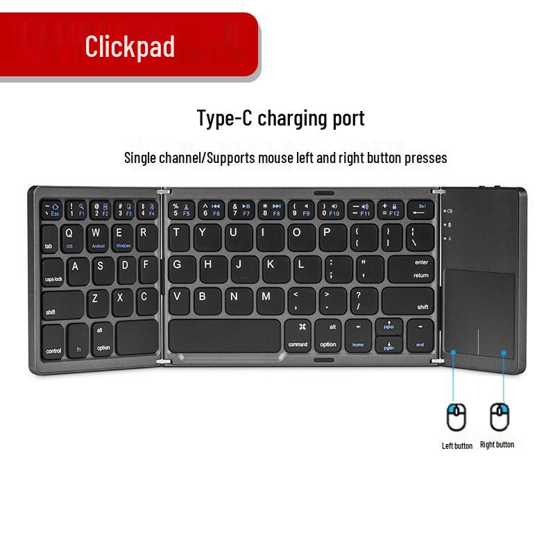 Upgraded B033 Plus Tri-Fold Bluetooth Keyboard with Touchpad & Type-C Charging