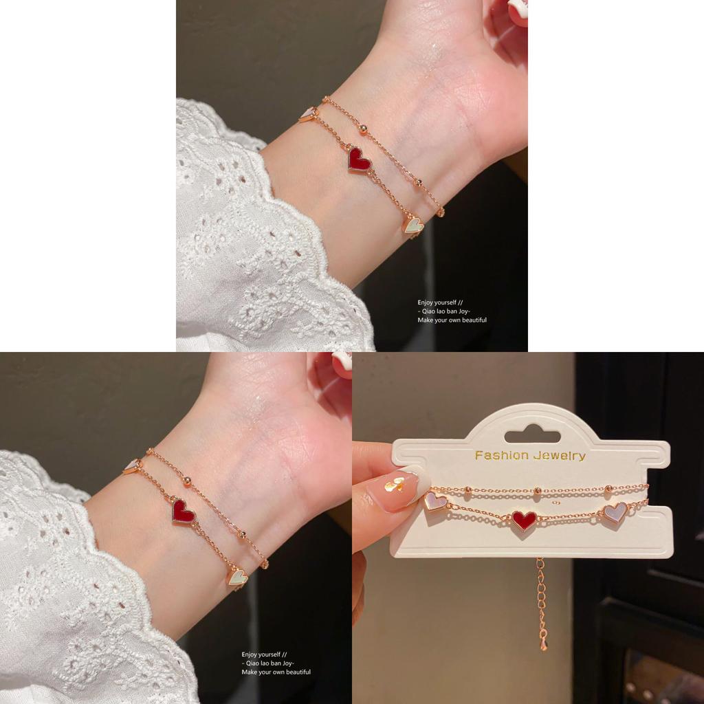 Korean Style Double Layer Pearl Heart Bracelet For Women Casual Fashion Accessory