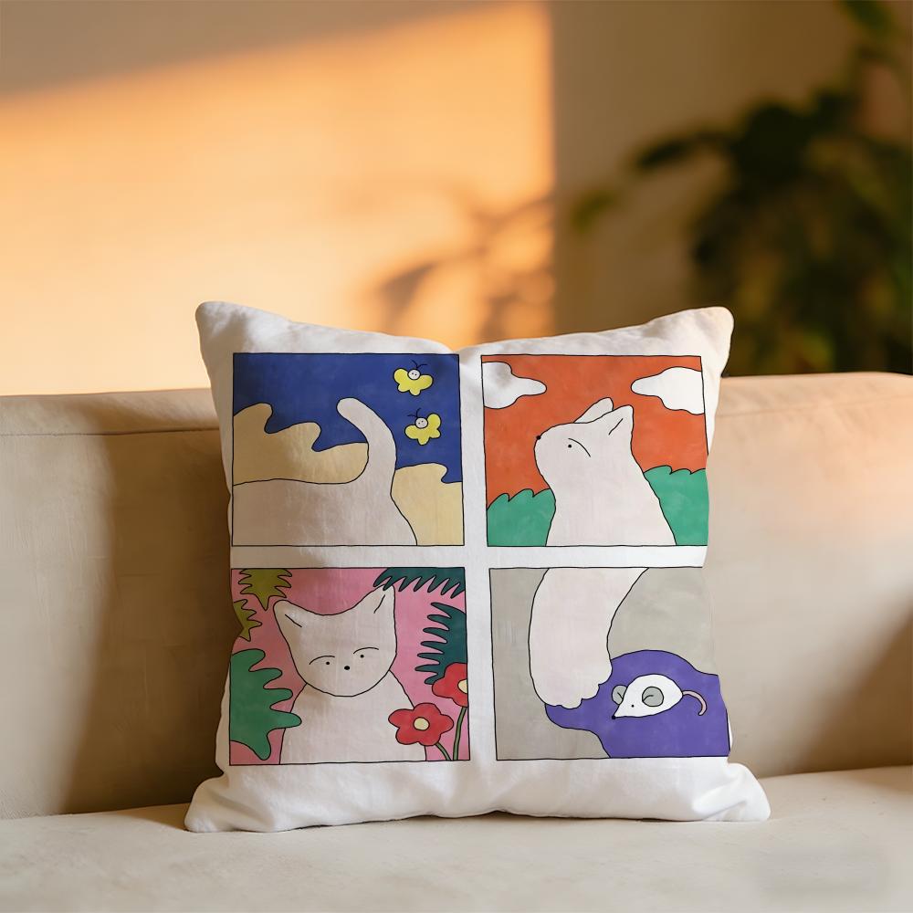 Heartwarming Illustrations By Japanese Artist Hakowasa Cushion Cover Cozy Velvet Throw PillowSoft Warm Cushion For Sofa Bed
