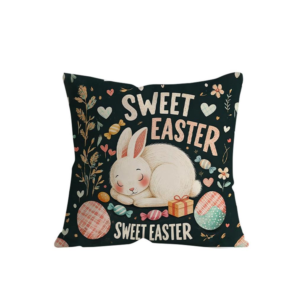 Easter Bunny Pillow Cover, Printed With Colorful Lights And Easter Eggs, Featuring Letters; A Decorative Cushion For Home And Sofa.