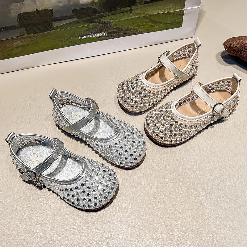 New Summer Children's Diamond Hollow Jelly Beach Shoes Princess Ballet Little Girl Single Shoes Shiny Soft Sole Kids Sandals