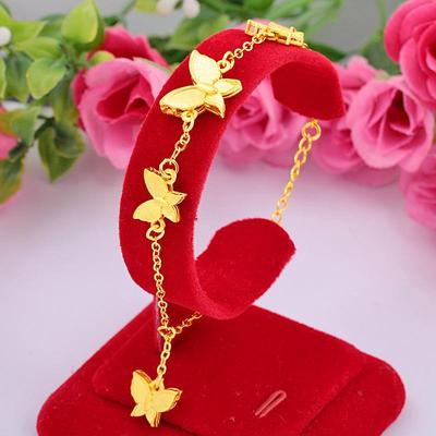 Bracciale a forma di farfalla placcato oro vietnamita, rosa, semi-cavo, quadrifoglio per donna