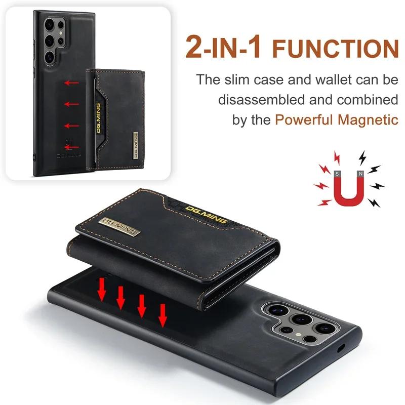 Luksusowe Magnetyczne Odpinane Skórzane Etui Portfel na Samsung Galaxy S26 S25 S24 S23 Ultra S22 S21 Plus S20 FE A55 A35 z Uchwytem na Karty