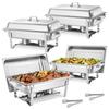 Rectangle Chafing Dish, 9.91L 4 Pack Stainless Steel Chafing Dish, Food Warmer Chafer Complete Set with Hollow Handle, 2 Food Tongs, Lid, Fuel Holder,