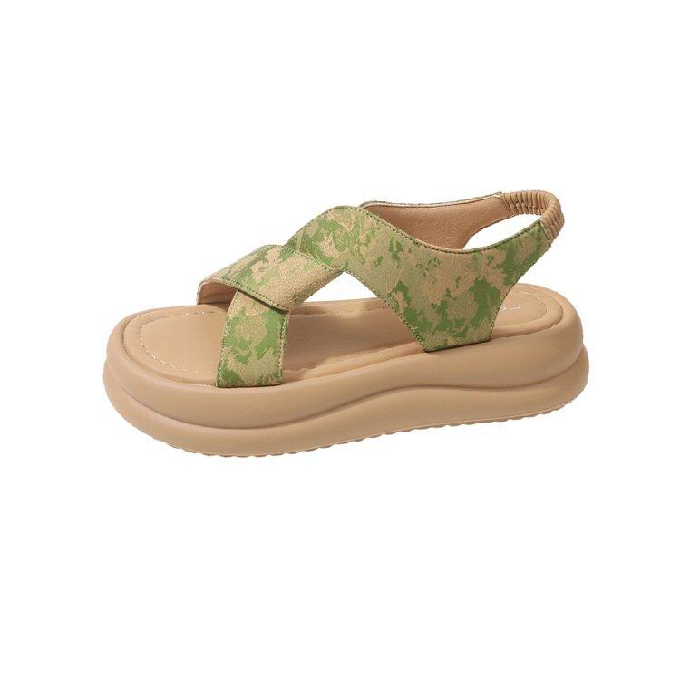 

Сандалии в национальном стиле женские 2024 лето новые универсальные с перекрестной вышивкой римские с юбкой крутые шлепанцы платформа пляжная обувь 35 зелёный