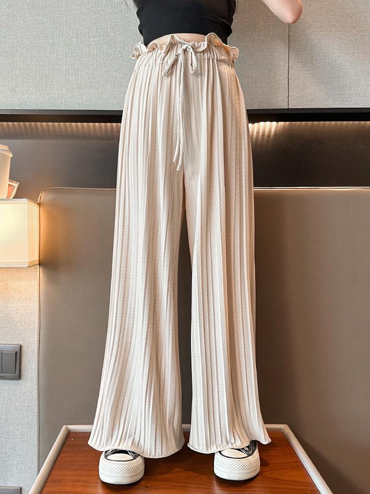 Girls' Ice Silk Wide-Leg Korean-Style Summer Pants - Breathable, Casual Long Pants for Kids 2025