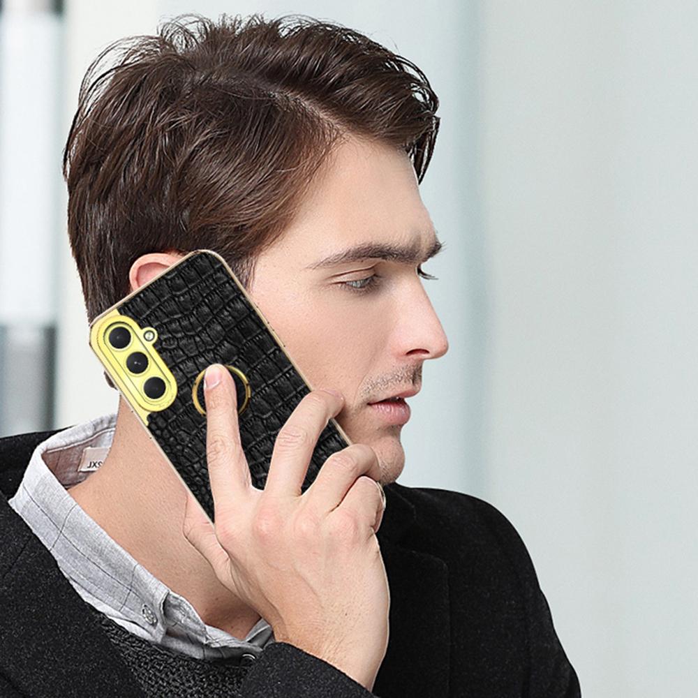 For Samsung Galaxy S24 FE Case Finger Ring Kickstand TPU+Leather 6D Electroplating Phone Cover