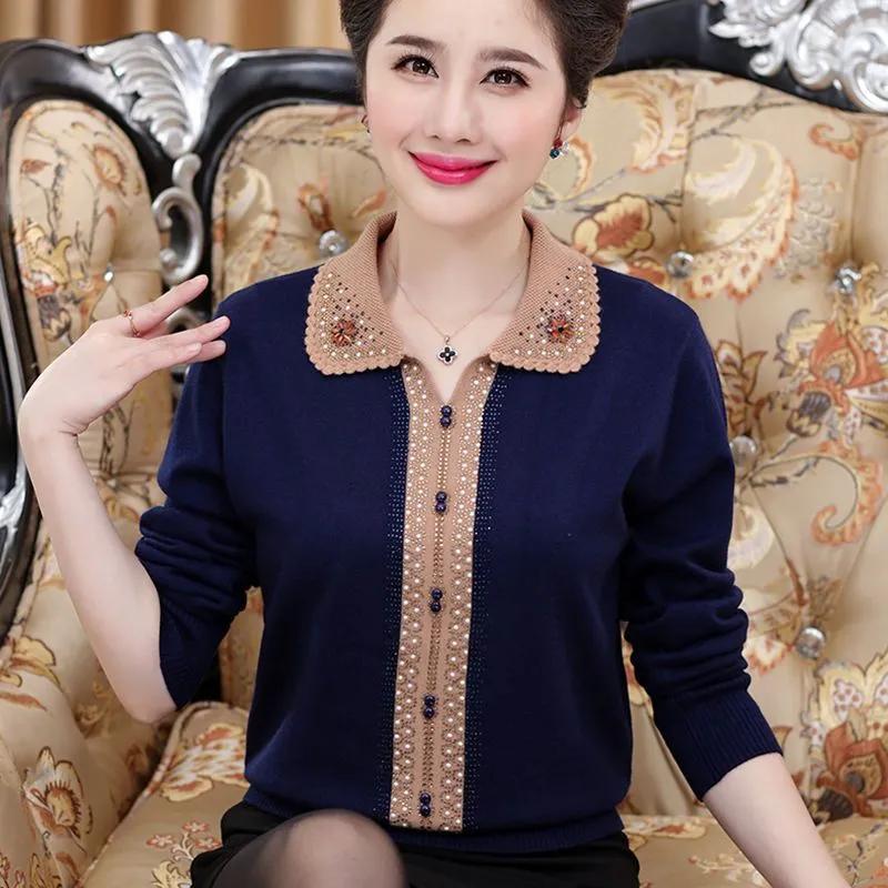 

Женский осенний свитер с воротником, легкий, с рукавом средней длины, вязаный базовый свитер для зрелых женщин XS