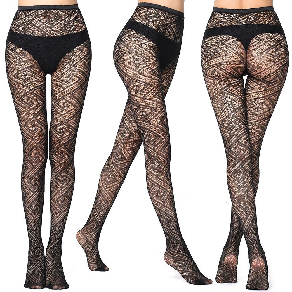 Women Sexy High Waist Plaid Slim Pantyhose Dancing Party Soft Yarn Thigh High Stockings Fishnet Tights Leggings Thin Hosiery
