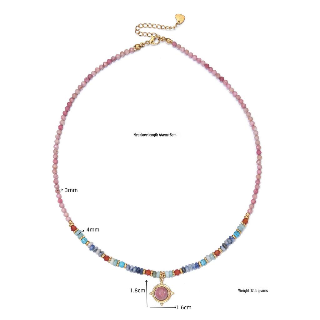 Colorful Natural Stone Pink Veined Beaded Necklace - Women's Light Luxury Fashion Clavicle Chain