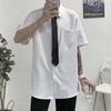 Men's White Korean Style Short-Sleeved Casual Shirt - Loose Fit, Trendy Hong Kong Style Student Class Uniform